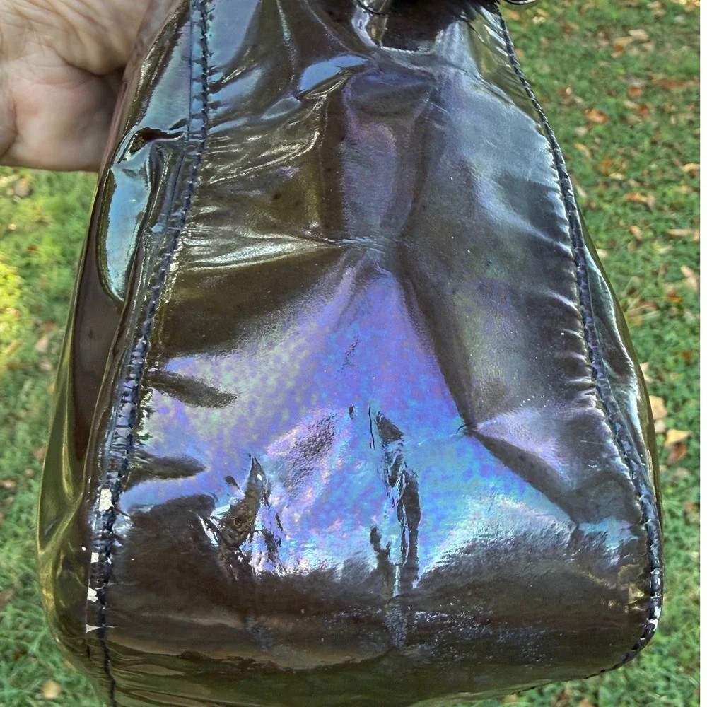 Kate Spade Brown Iridescent Patent Leather Rope Handle Shoulder Bag Y2K Vintage